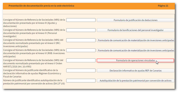 Formulario operaciones vinculadas desde Sociedades WEB