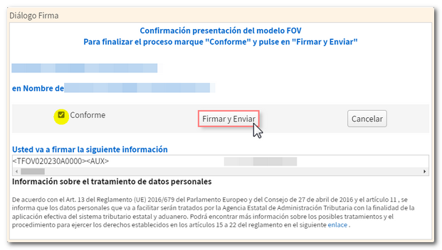 Conforme, Firmar y enviar