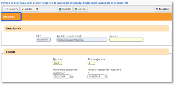 Datos identificativos y ejercicio fiscal