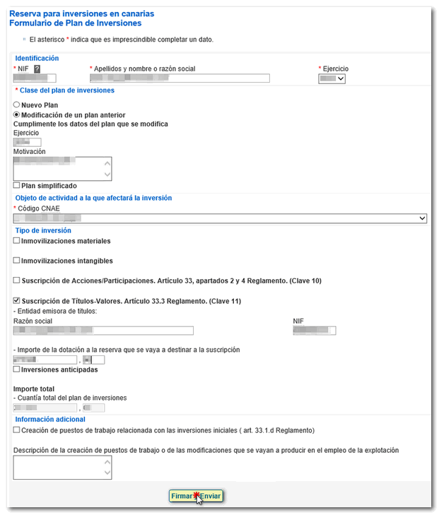 Formulario a cumplimentar