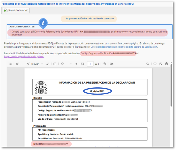 Presentación correcta y obtención del número de justificante