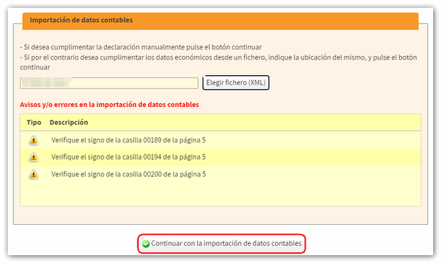 Importar datos contables válidos