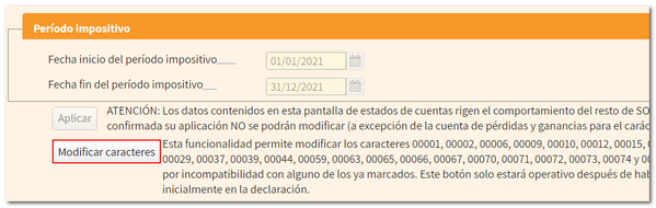 Modificar caracteres de la declaración