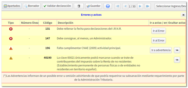 Errores y avisos