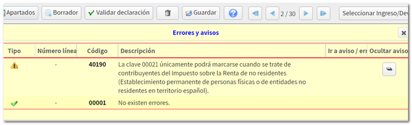 Avisos y validación para continuar