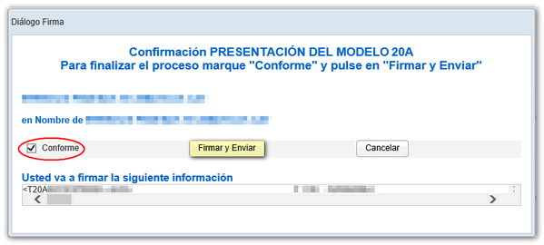 Marque "Conforme" y pulse Firmar y Enviar