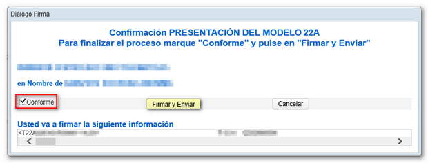 Marque Conforme y pulse Firmar y Enviar