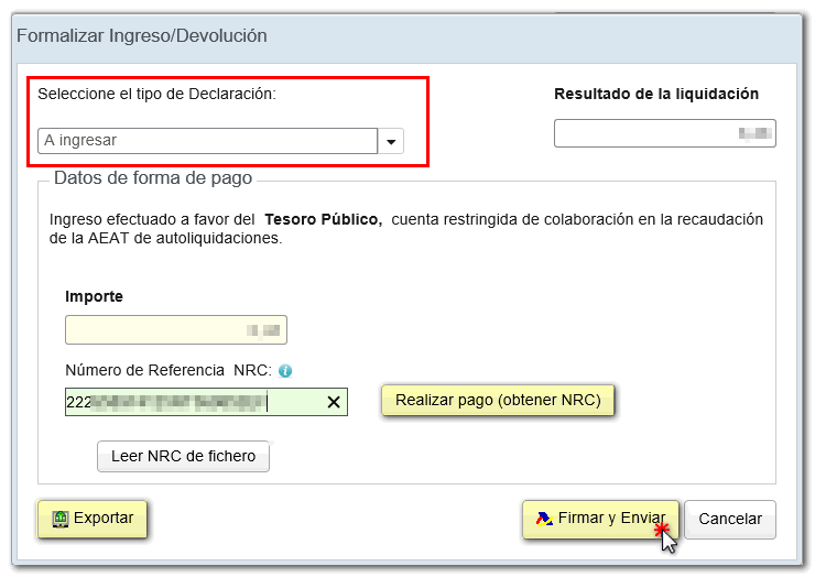 Imagen del tipo de declaración a ingresar