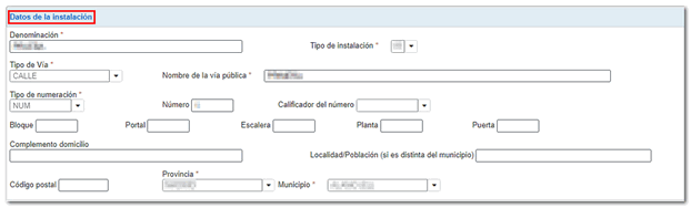 Datos de la instalación