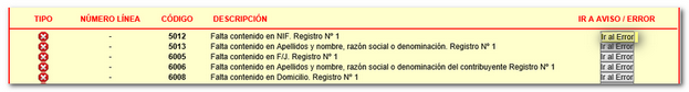 Relación de errores, ir al error
