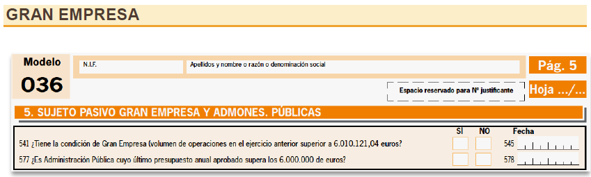 Imagen de la página 5, casilla 541 del modelo 036