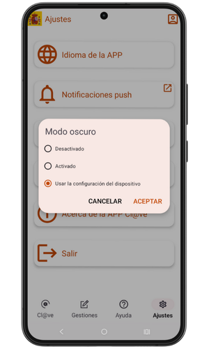 ajustes app modo oscuro