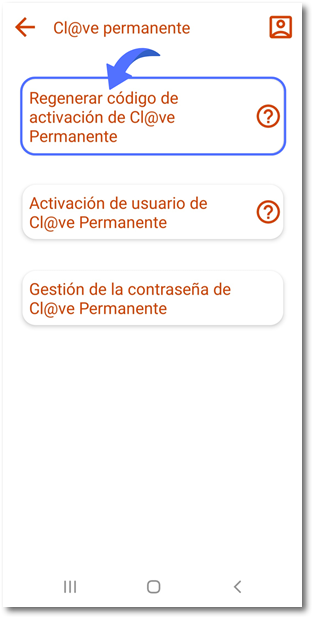 Menú cl@ve permanente regenerar código activación