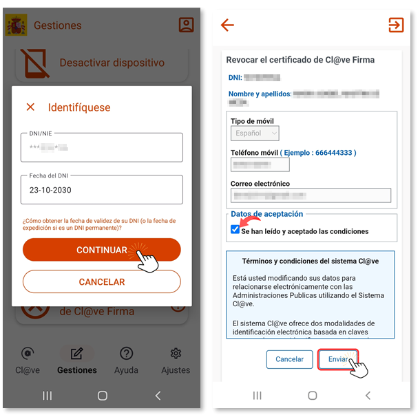 APP Cl@ve formulario revocar certificado