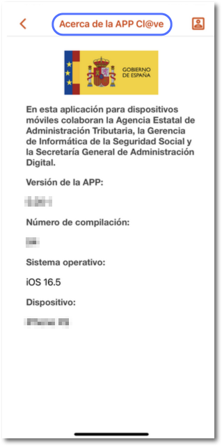 Ajustes APP Cl@ve iOS Acerca de