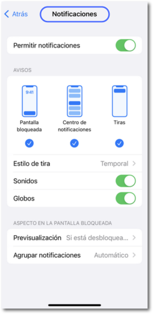 APP Cl@ve iOS ajustes notificaciones push