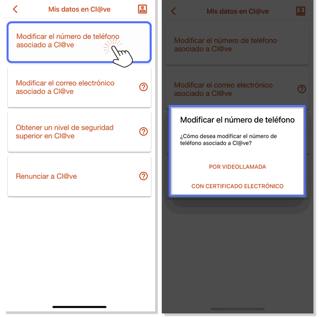 Modificar número de teléfono Cl@ve APP iOS