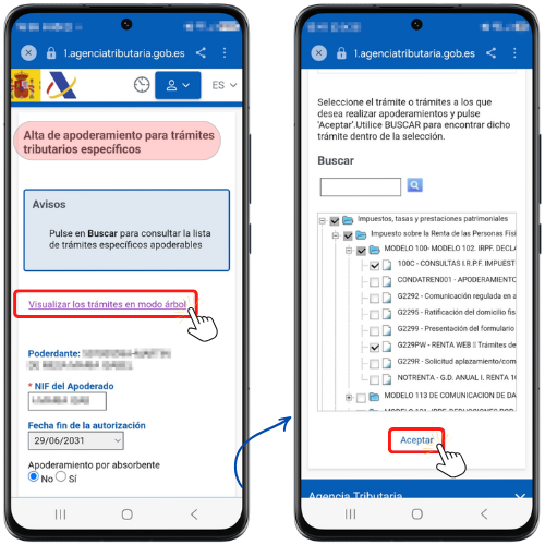 Selección del código de apoderamiento