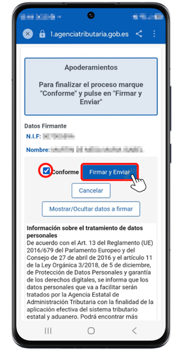Conforme, firmar y enviar
