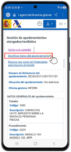 Modificar apoderamientos otorgados