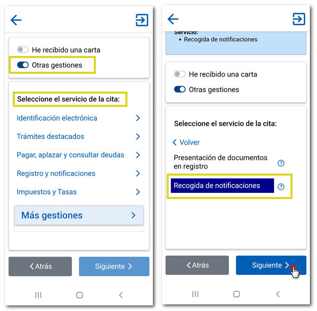 Otras gestiones, categorías