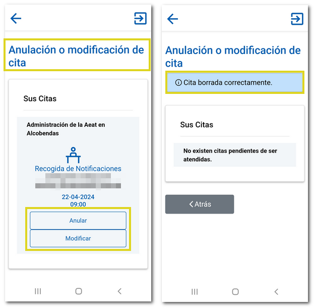 Anular o modificar cita