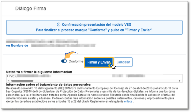 Conforme, Firmar y enviar
