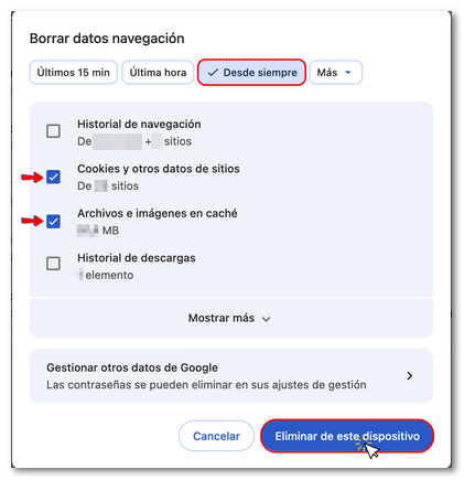 Siempre, borrar ahora