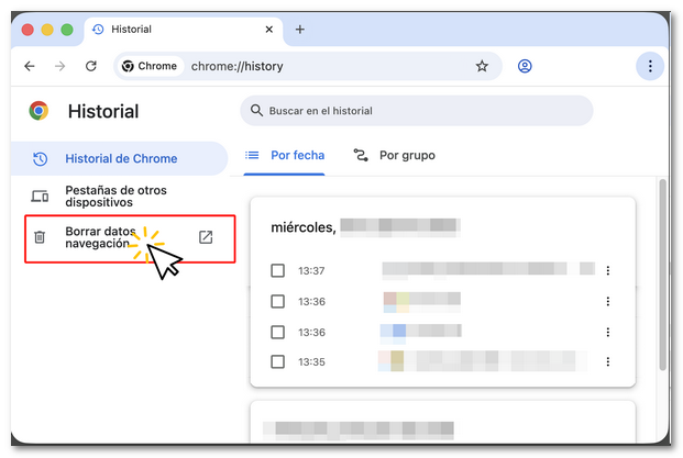 Borrar datos de navegación