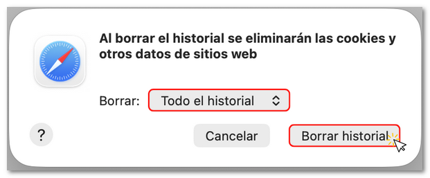 Todo el historial, Borrar historial