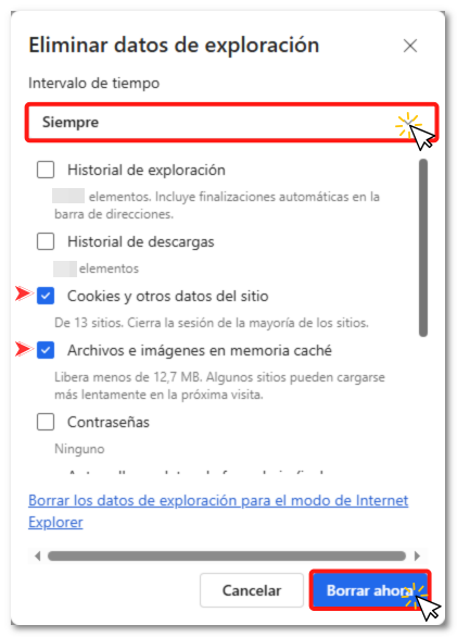 Siempre, borrar ahora