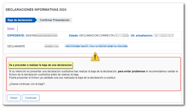 Aviso previo a baja de declaración