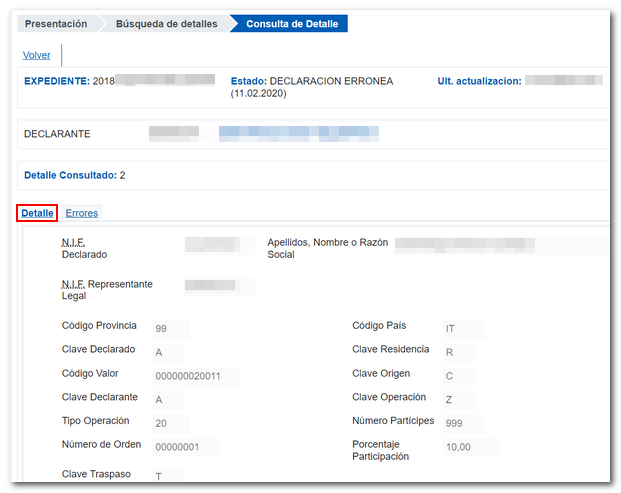 detalle declarado erróneo
