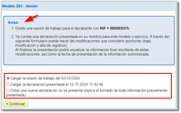 Presentación realizada o sesión anterior iniciada