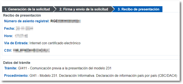 Recibo de presentación