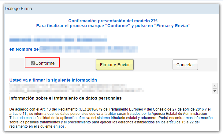 Conforme y firmar y enviar