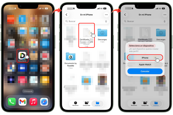 Importar certificado elegido y guardado