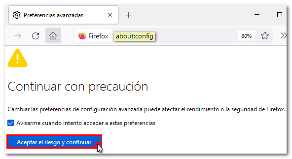 Escribe about:config