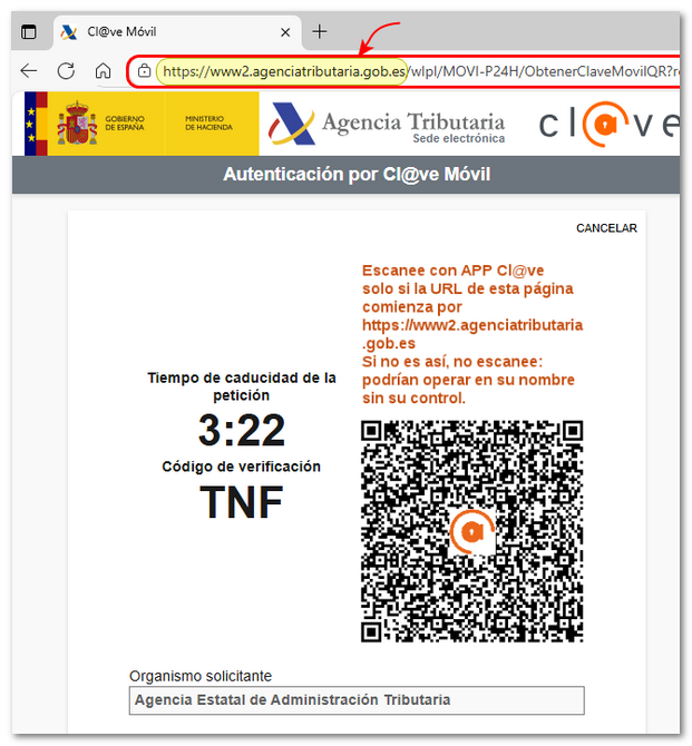Dirección web con identificación por Cl@ve Móvil