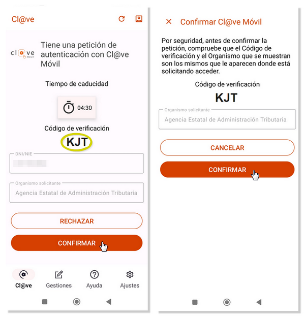 Confirmar datos de la petición en la APP