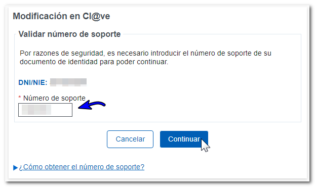 N&uacute;mero de soporte del documento de identidad