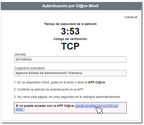 Enlace envío de SMS con PIN