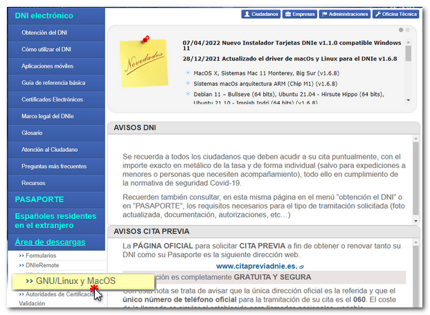 Área de descargas DNIe