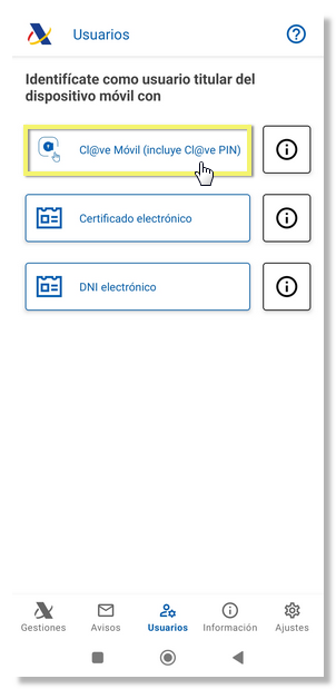 activación dispositivo APP AEAT con Clave