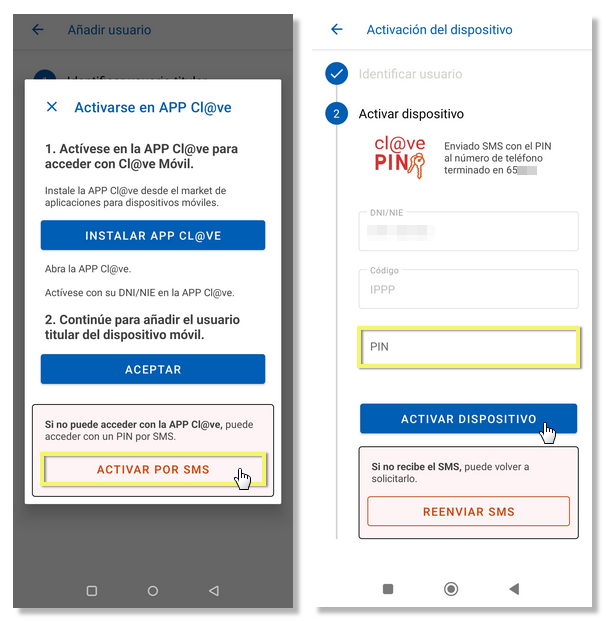 activación APP AEAT con SMS