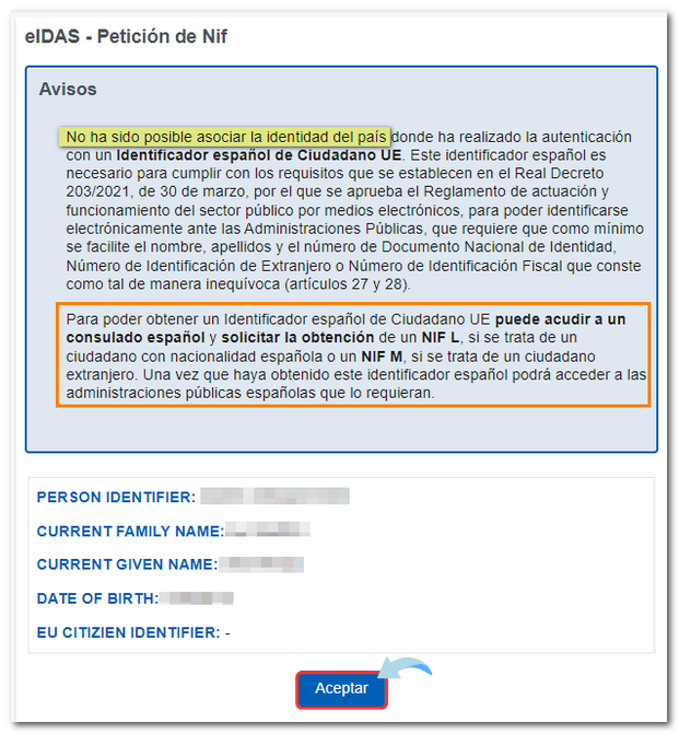 No se puede asignar NIF