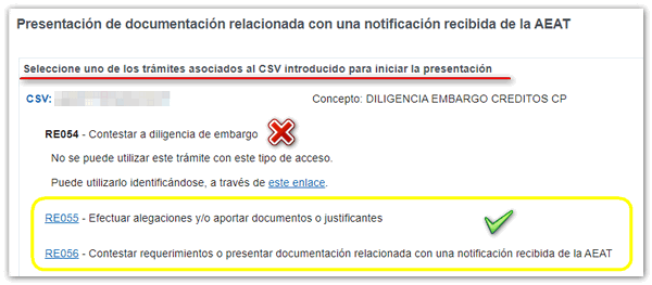 Opciones disponibles