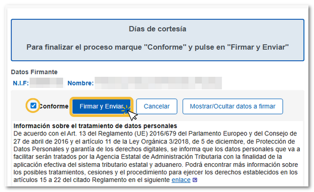 Conforme, Firmar y Enviar