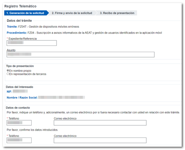 Formulario de solicitud