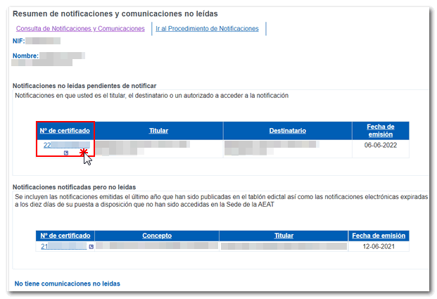 acceso al enlace de notificación